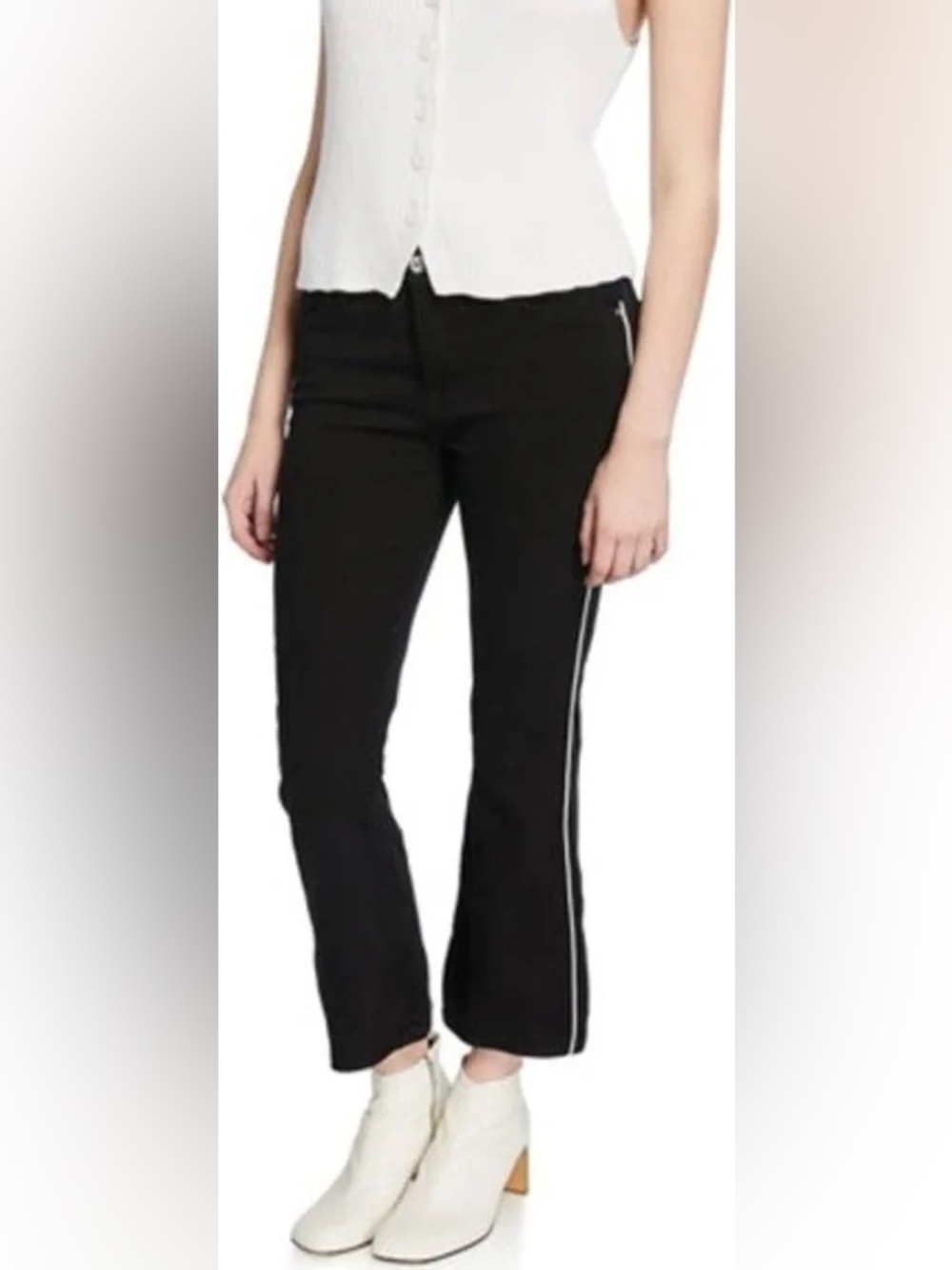 7 For All Mankind Women’s Black Slim-Kick Jeans w/ White Piping, Size 24